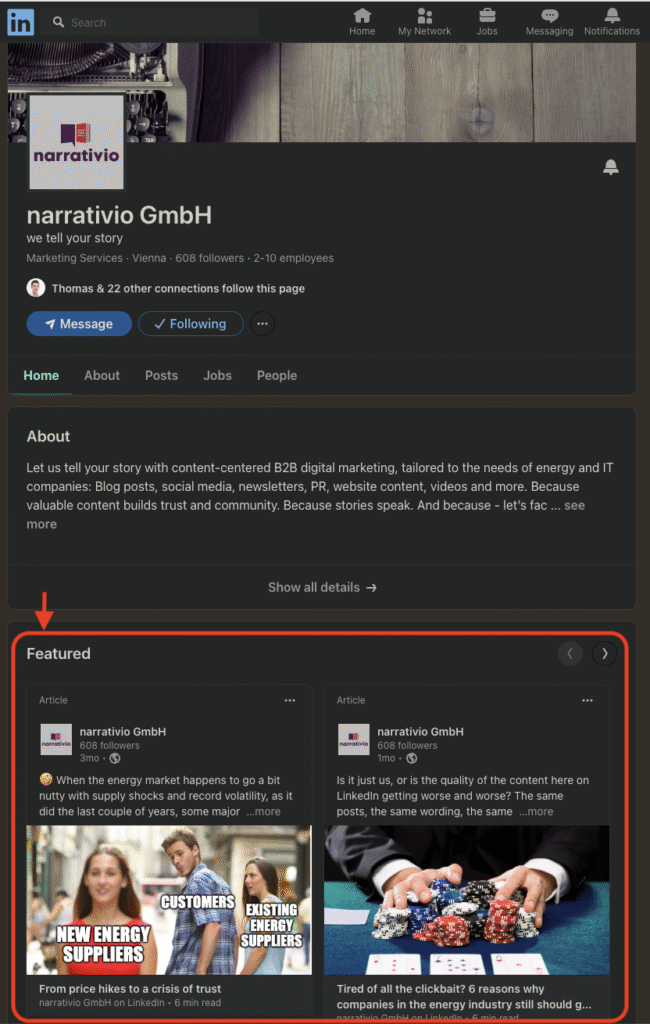 Screenshot of the featured post section on LinkedIn